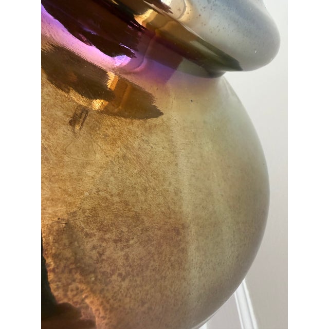 Vintage 1960's Ef & Ef Industries Cat. No. 414 Iridescent Carnival Glass Lamp With Ab Crystals & Original Shade For Sale - Image 16 of 16
