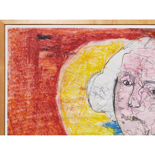 Ike E. Morgan “Untitled” Orange, Blue & Yellow Abstract Portrait of George Washington, 1990s For Sale In Houston - Image 6 of 12