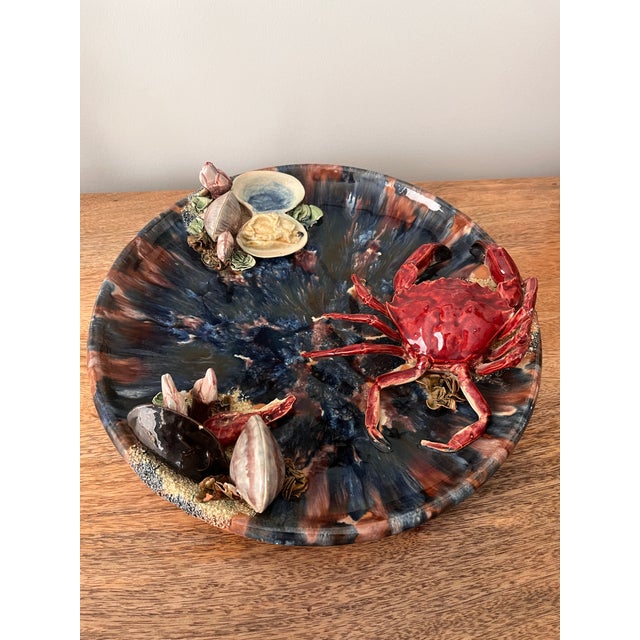 Red 1930s Vintage Portuguese Louca De Caldas Palissy Majolica Platter For Sale - Image 8 of 12