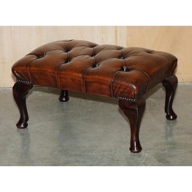 Chesterfield Wingback Chairs and Ottomans in Brown Leather, Set of 4 For Sale - Image 17 of 18