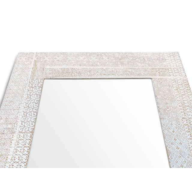 Vintage Large White Umbuka Carved Mirror For Sale - Image 4 of 8