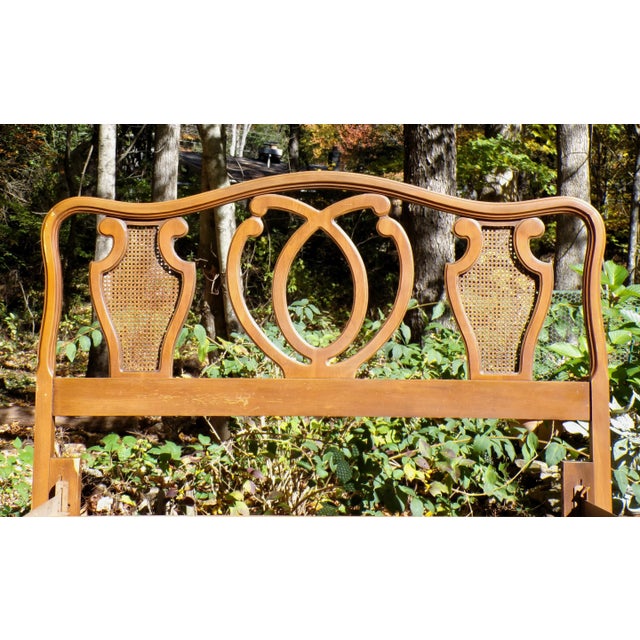 Vintage French Provincial French Country Style Cane Walnut Full Double Bed Frame For Sale - Image 9 of 12