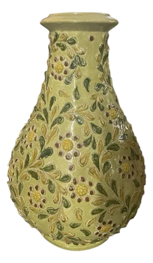 Italian Hand-Painted Relief Floral Ceramic Vase
