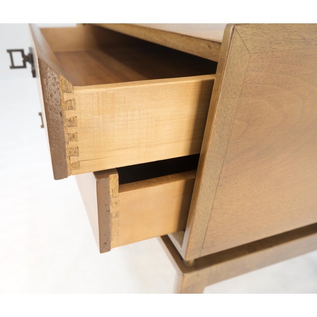 Banded Gallery Top Bracket Legs Floating 2 Drawer Walnut Night Stand End Table For Sale - Image 6 of 9