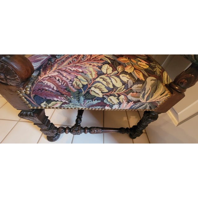 Vintage French Louis Philippe Style Armchairs With Carved Wood Arms and Legs - A Pair For Sale - Image 10 of 18