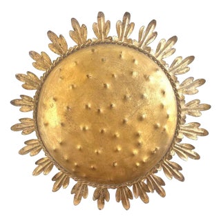 Gold Metal Sunburst Ceiling Light by Mla For Sale