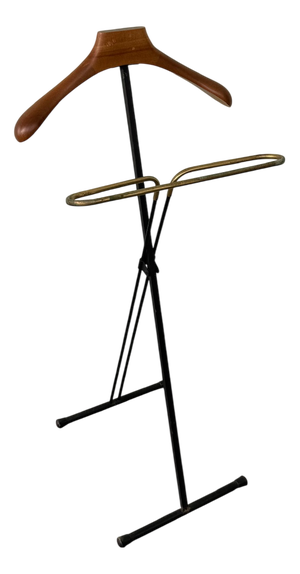 Vintage Man-Shaped Folding Valet Stand in Beech, Metal and Brass, 1950s