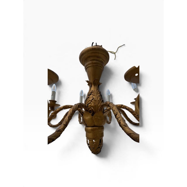 Vintage Neoclassical Gold 8-Arm Acanthus Leaf Chandelier For Sale In West Palm - Image 6 of 8