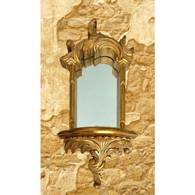 Gold Italian Gilt Wall Shelf or Sconce With Integral Mirror (Baroque Hollywood Regency Style) For Sale - Image 8 of 9