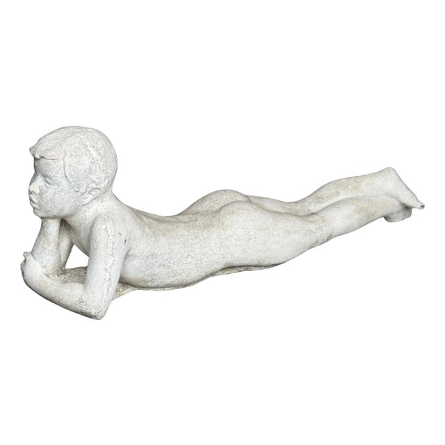 American Art Deco Style Cast Stone Garden Sculpture of a Daydreaming Youth For Sale