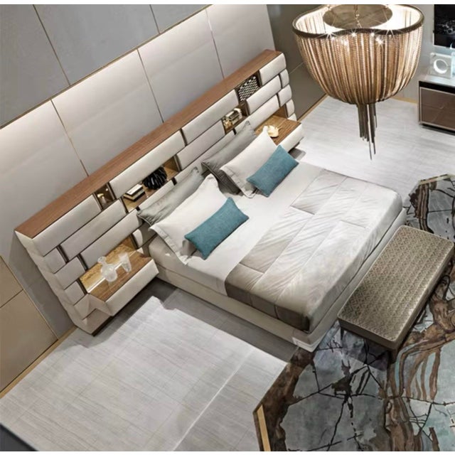 Modern Italian Upholstered King Bed With Integrated Storage Headboard For Sale - Image 4 of 6