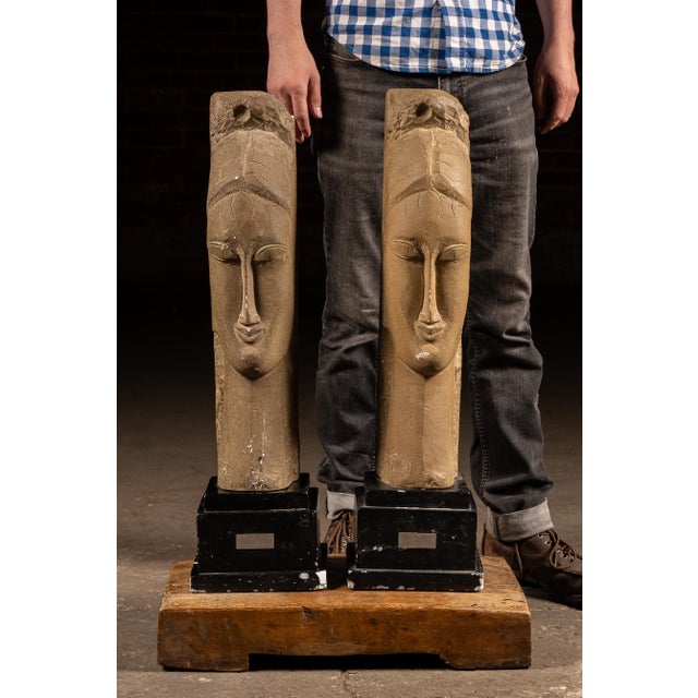 c. 1960s-1980s; Alva Studios - Long Island, NY Pair of sculptural female heads modeled after Amedeo Modigliani's...