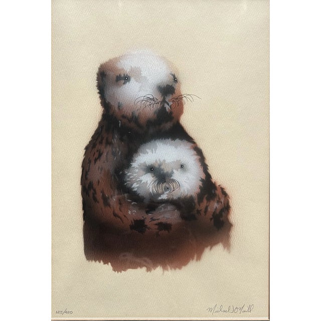 Original Vintage Framed Color Lithograph of Sea Otters by Michael O’Neill For Sale - Image 4 of 5