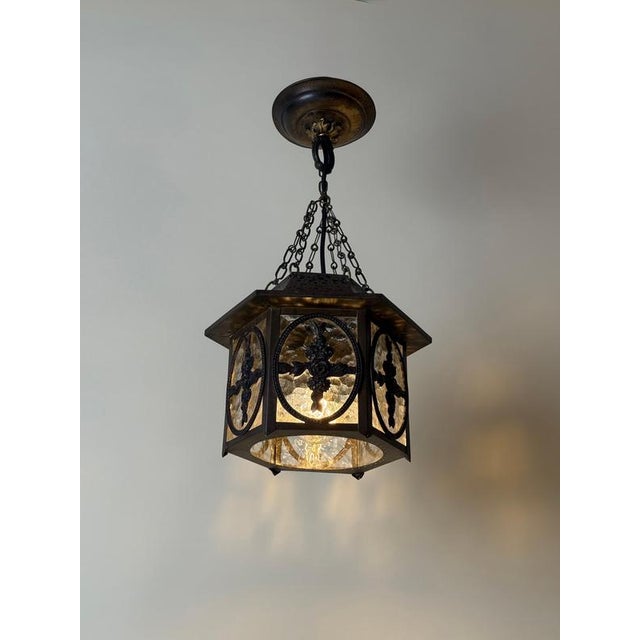 20th Century German Brass and Textured Glass Chinoiserie Lantern, 1920s For Sale - Image 4 of 18
