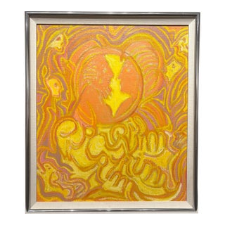 Molly Schiff Bright Acrylic on Canvas 1970s Oil Painting Square For Sale