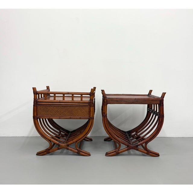 Vintage Rattan & Woven Rattan Coastal Nightstands - Set of 2 For Sale - Image 4 of 6