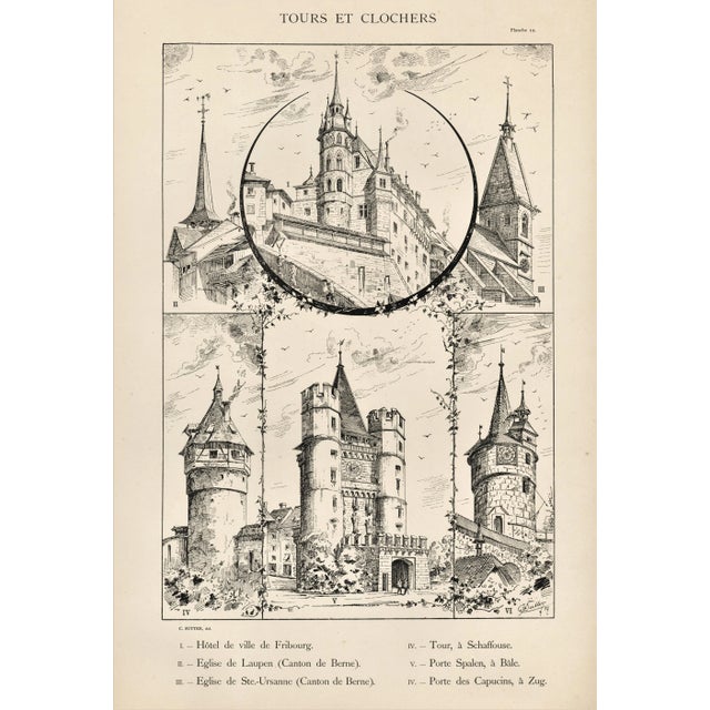 15th Century & Earlier Large C 1880s French Architecture Lithograph of Towers & Bell Towers For Sale - Image 5 of 5