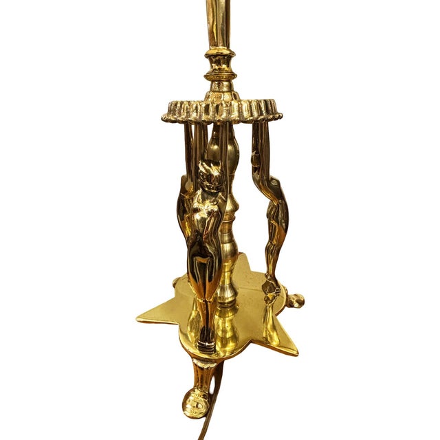 Brass 1920 Brass Figural Nude Art Deco Flapper Table Lamp by Frankart W/ Shade For Sale - Image 8 of 12