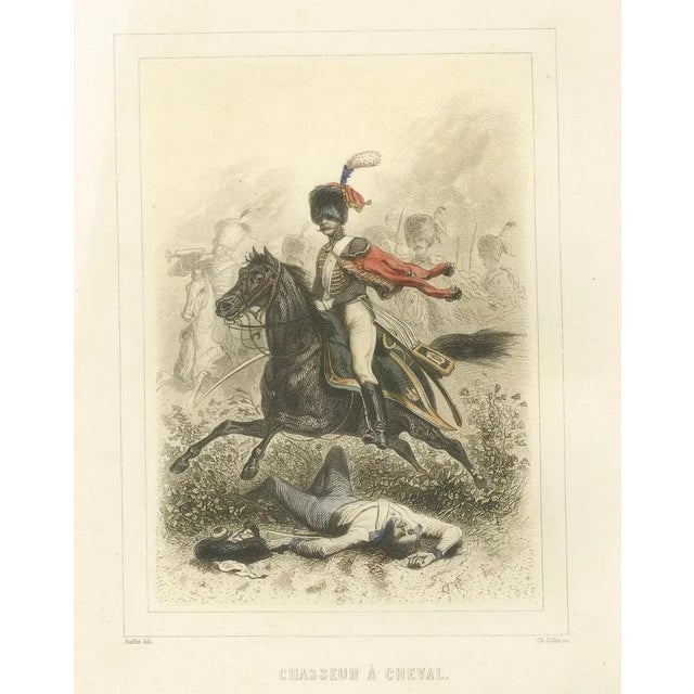 After Raffet, Napoleonic Battle Cavalry Mameluke, Chasseur, and Empress Dragoon, 1859, Print For Sale - Image 6 of 10