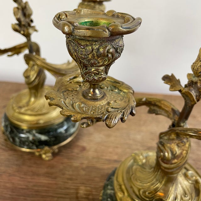 Chiseled Gilt Bronze Candelabras on Marble Bases, 1890s, Set of 2 For Sale - Image 4 of 13