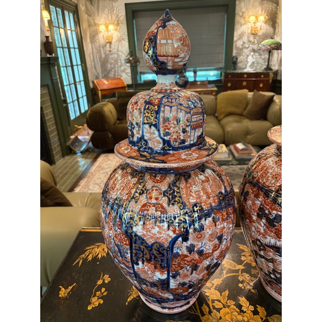 Late 19th Century Large Pair of 19th Century Imari Japanese Temple Jars With Covers For Sale - Image 5 of 12