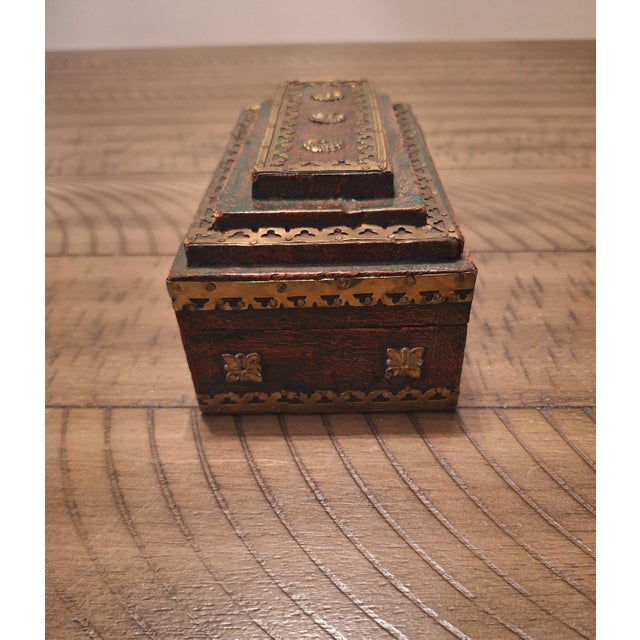 Indian Brass-Fitted Stepped Wooden Box For Sale In Tampa - Image 6 of 8