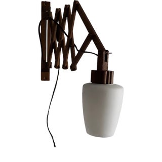 Vintage Pull-Out Field Frame in Teak with White Opaque Glass Umbrella Wall Lamp, 1960s For Sale