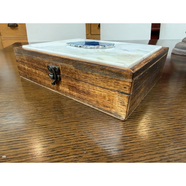 Coastal Agate Slice, Marble, Wood Keepsake Box For Sale - Image 3 of 12
