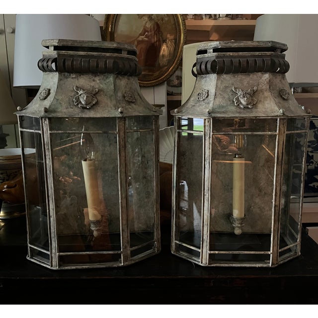 Niermann Weeks Patinated Zinc Wall Lantern Sconces - A Pair For Sale - Image 10 of 10