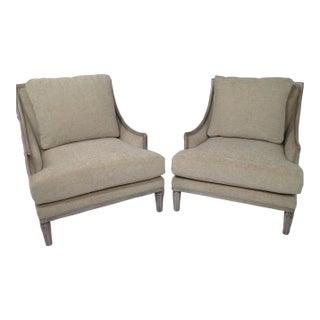 Chenille Ceruse Gray Lounge Chairs - a Pair For Sale