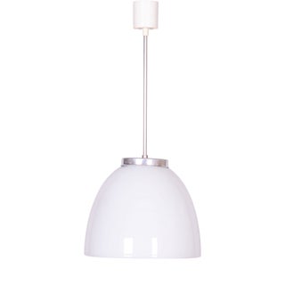 Mid-Century Chandelier in Chrome, Steel, and Opaline Glass, Czech, 1950s For Sale