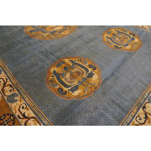 Chinese Special Blue and Gold Bronze Color Unique With Animalistic Design Antique Chinese Rug For Sale - Image 3 of 12
