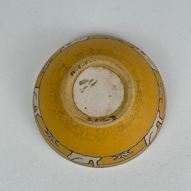 Saturday Evening Girls Paul Revere Early Yellow Round Pottery Bowl With Incised Ducks, Circa 1911 For Sale - Image 9 of 11