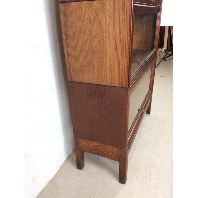 Antique Oak Four Stack Barrister Bookcase With Original Brass Hardware For Sale - Image 11 of 18