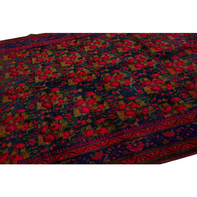 1960s Vintage Persian Bidjar Handmade All-Over Navy Blue Wool Rug For Sale In New York - Image 6 of 7