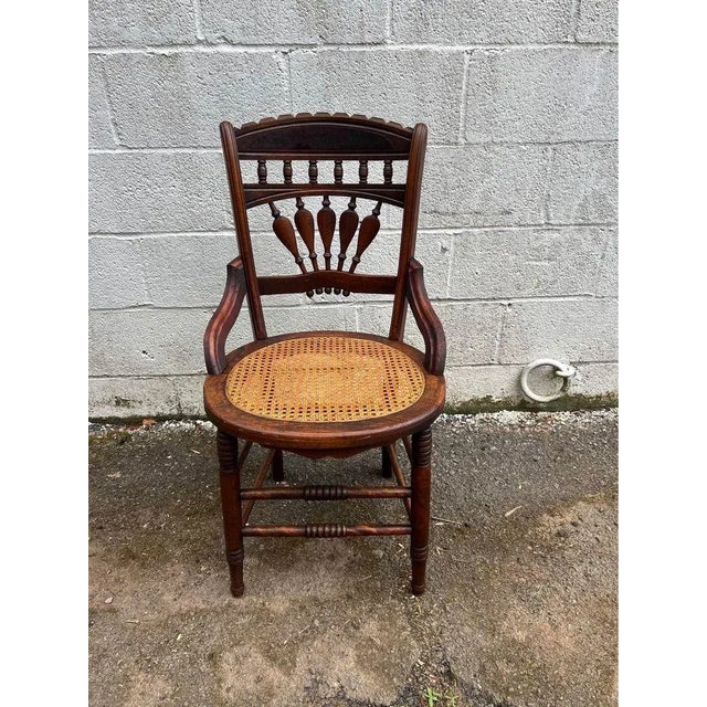 Brown 19th Century Refinished Carved Walnut & Cane Seat Eastlake Side Chairs - a Pair For Sale - Image 8 of 12