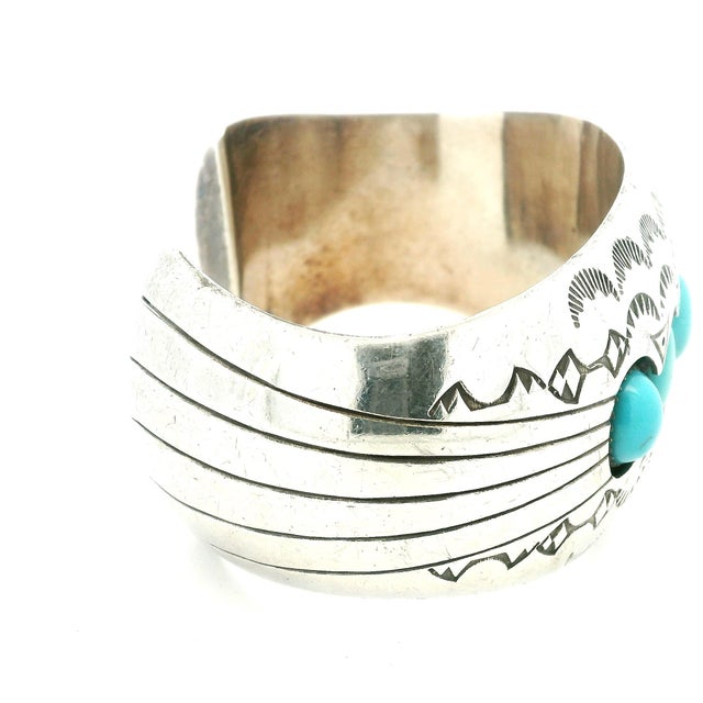 Metal Vintage Navajo Sterling Silver Turquoise Cuff Bracelet Signed P.Benally For Sale - Image 7 of 9