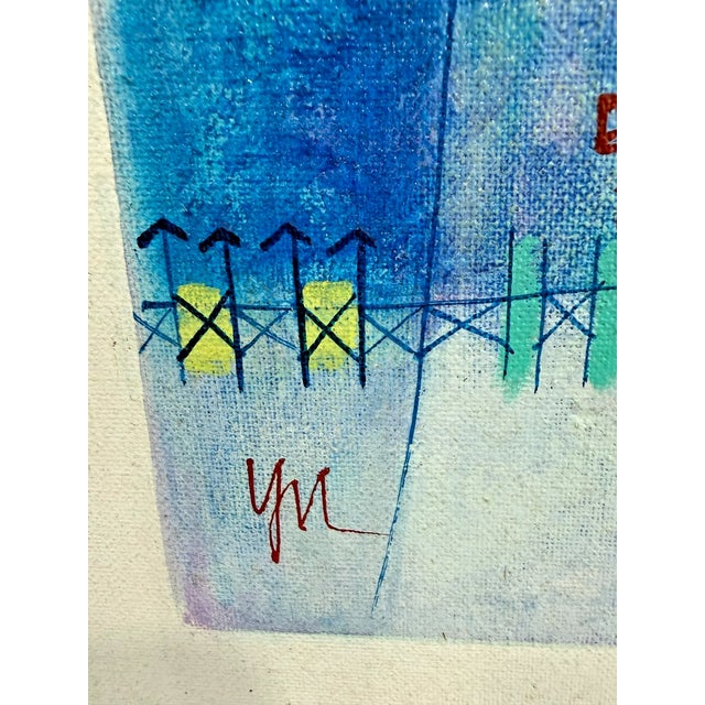 Mid-Century Modern 1970s Signed Heshi Yu “Abstract Village” Modernist Painting in Lucite Frame For Sale - Image 3 of 7