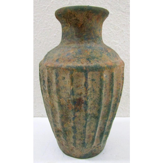 This Antique Bo Fajans 1930s Earthenware Vase with Vertical Fluting stands at 8 inches tall, showcasing the Arts &...