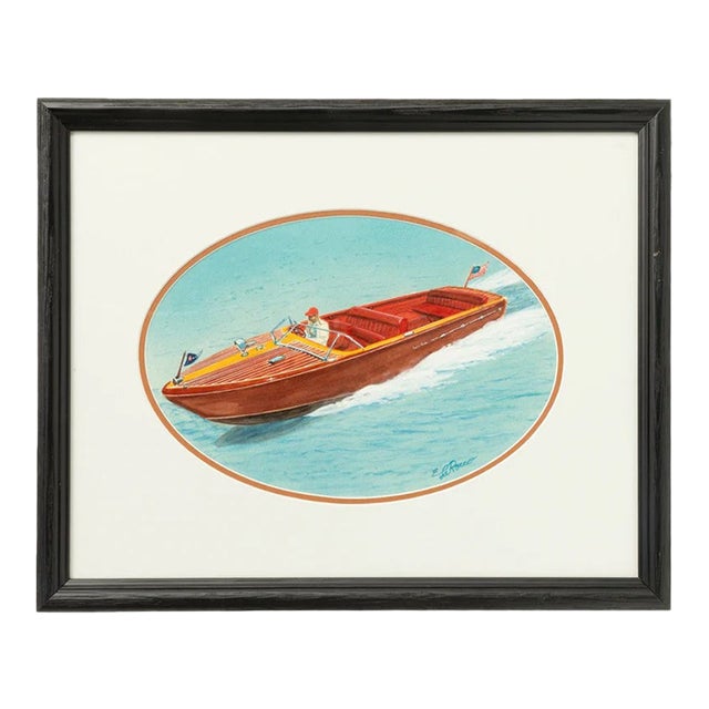 Chris-Craft Speedboat Gouache C1950s Painting For Sale