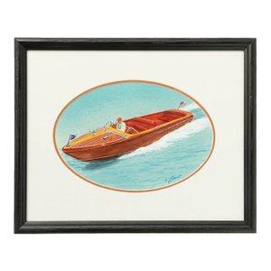 Chris-Craft Speedboat Gouache C1950s Painting