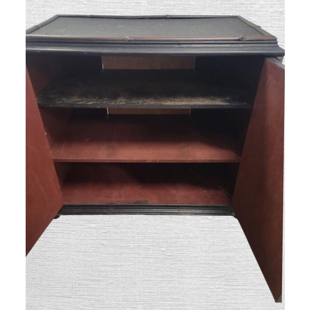English Vintage Bamboo Wicker 3 Shelf British Colonial Stained Dark Brown Storage Cabinet For Sale - Image 3 of 12