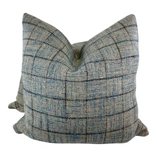 Mark Alexander “Crosshatch Check” in Atlantic 22” Pillows-A Pair For Sale