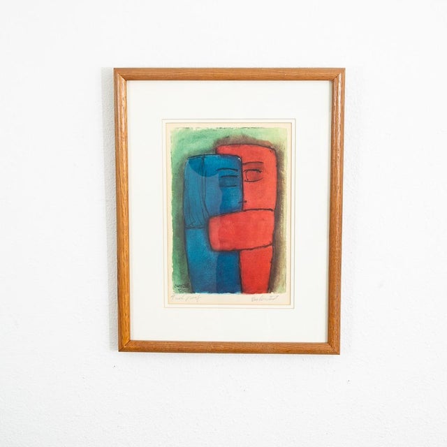 Blue Mid Century Modern Gouache George Constant Art Abstract Signed Ap Color Print For Sale - Image 8 of 11