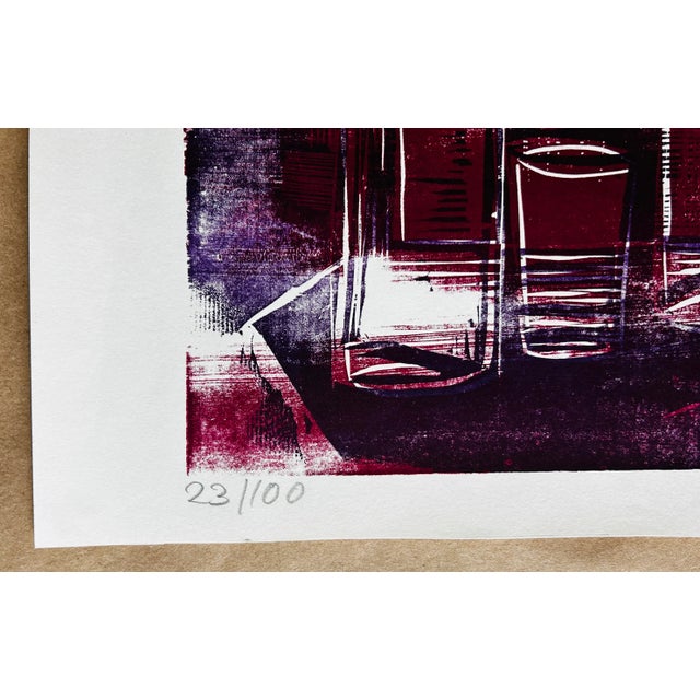 1960s Mid Century German Woodblock Print by Maria Beine Hager - Still Life With Portrait For Sale - Image 5 of 5