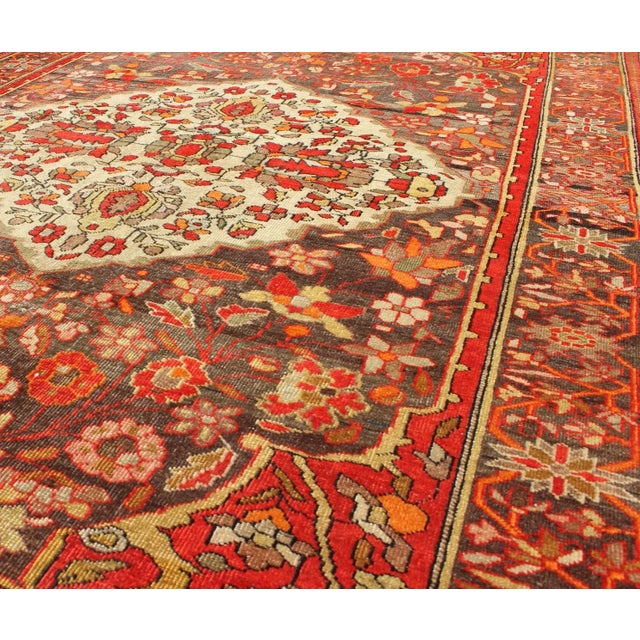 Early 20th Century Sarouk Farahan Rug With Florals and Vine Scrolls in Red, Ivory, Taupe and Orange 4'4"x6'6" For Sale - Image 5 of 6