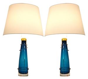 Swedish Art Glass Table Lamps by Carl Fagerlund for Orrefors, 1950s, Set of 2