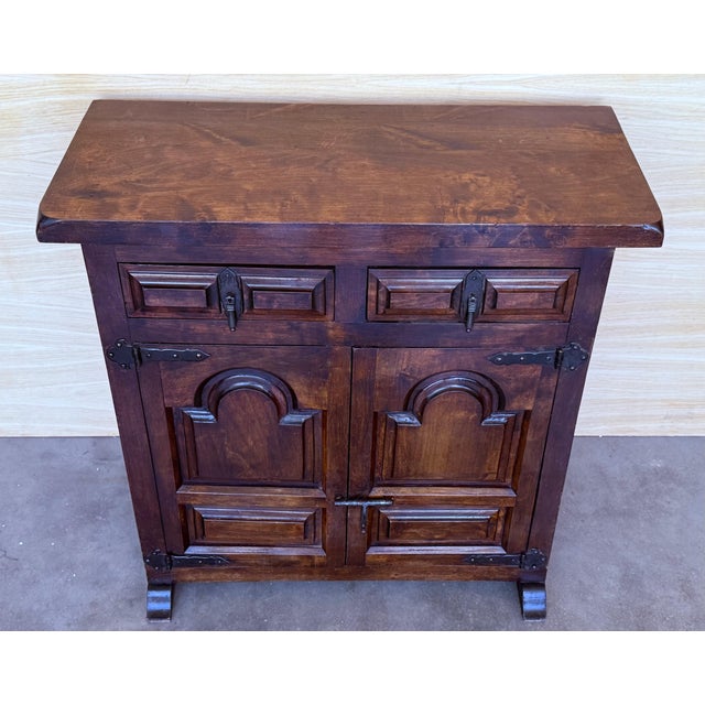 Baroque 19th Spanish Baroque Carved Walnut Narrow Two Drawer Credenza or Buffet For Sale - Image 3 of 18