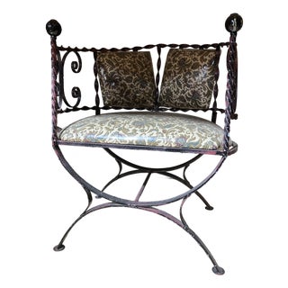 1970s Savonarola Base Iron Scrolling Accent Chair For Sale