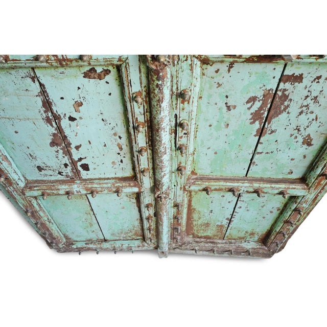 Antique Indian Turquoise Wood Doors For Sale - Image 4 of 12